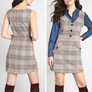 ModCloth Plaid In It To Win It Retro Pinafore Mini Dress Size 0 Brown Tan P2